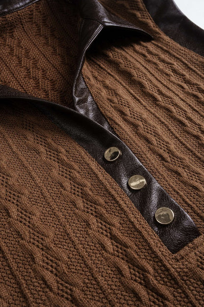 Faux Leather Patchwork Sleeveless T-Shirt - MISMIMCWTS2506040005-BROWN-XS