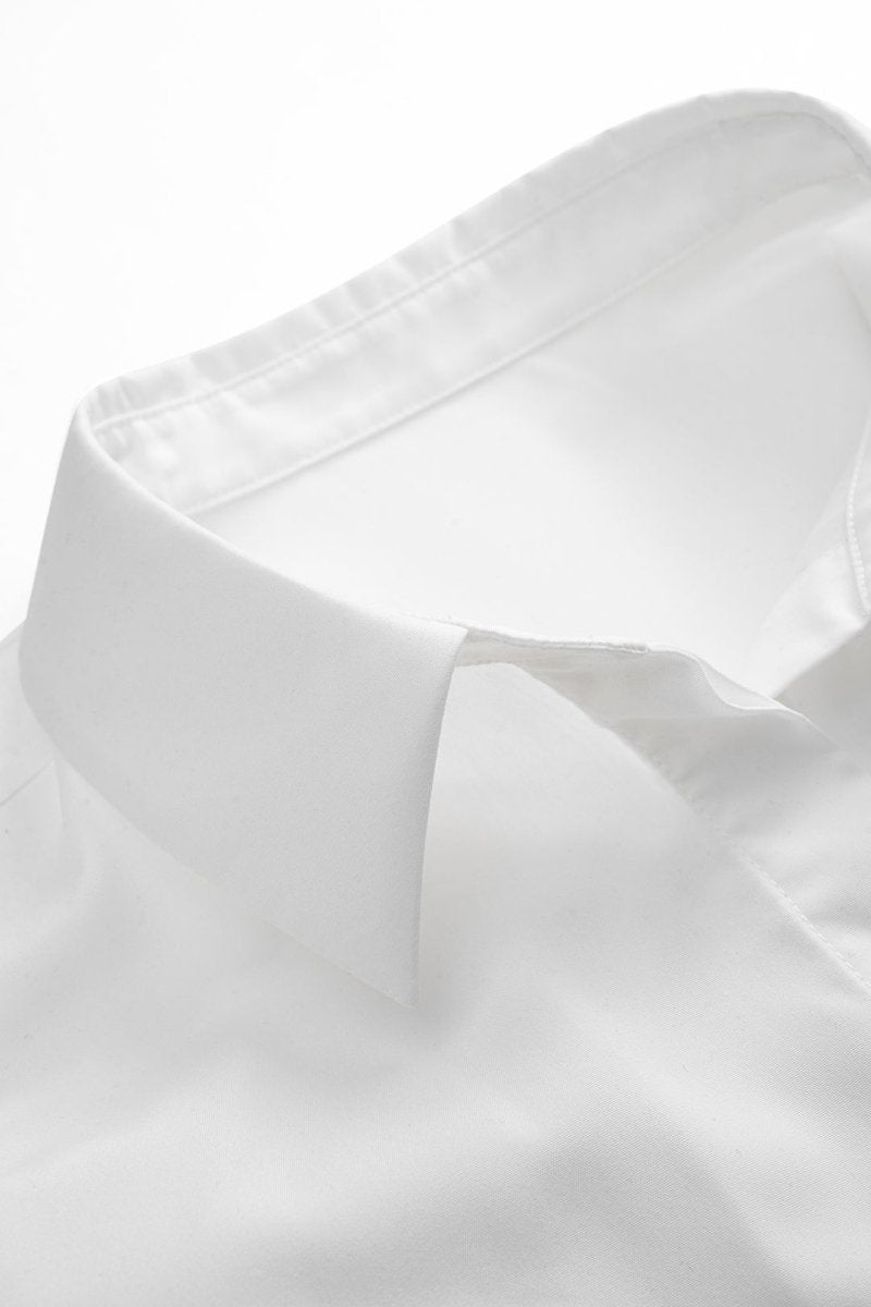 Faux Leather Patchwork Tie - Back Long - Sleeve Shirt - MISMIMCWTE2509160108-WHITE-XS