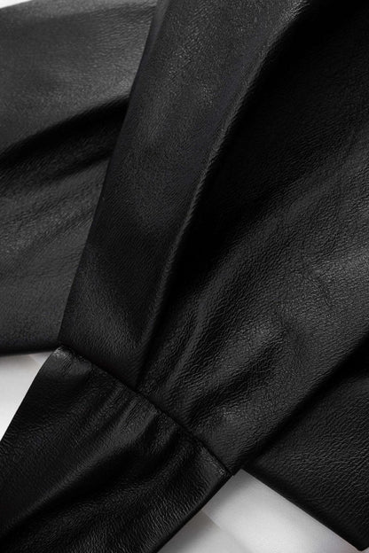 Faux Leather Patchwork Tie - Back Long - Sleeve Shirt - MISMIMCWTE2509160108-WHITE-XS