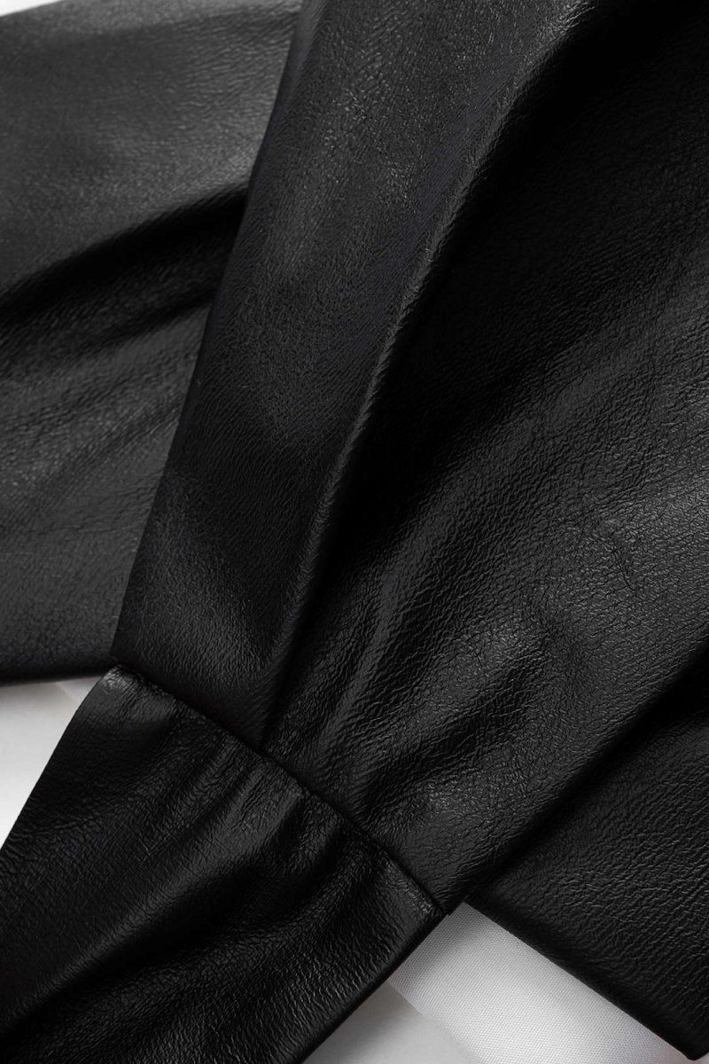 Faux Leather Patchwork Tie - Back Long - Sleeve Shirt - MISMIMCWTE2509160108-WHITE-XS