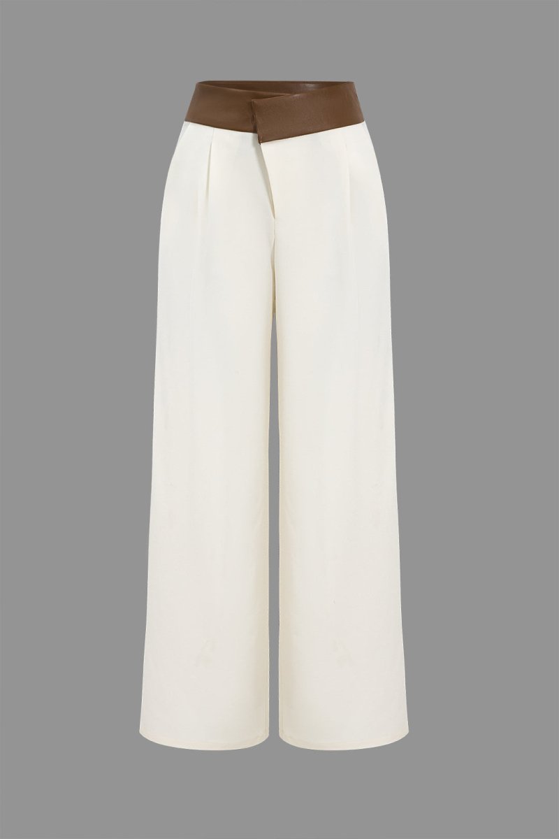 Faux Leather Patchwork Trousers - MISMIMCWBT2411080120-IVORY-XS