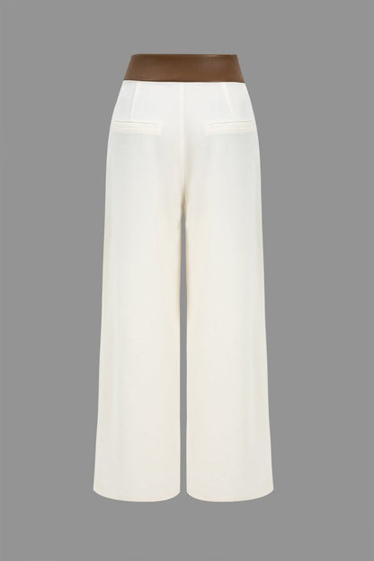 Faux Leather Patchwork Trousers - MISMIMCWBT2411080120-IVORY-XS