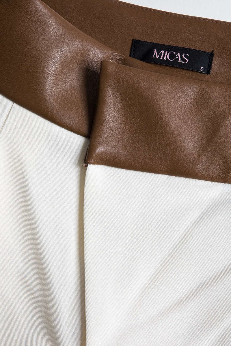 Faux Leather Patchwork Trousers - MISMIMCWBT2411080120-IVORY-XS