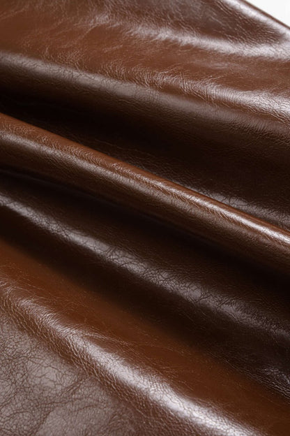 Faux Leather Patchwork V - Neck Ruched Sleeveless Mini Dress - MISMIMCWDC2508260009-BROWN-XS