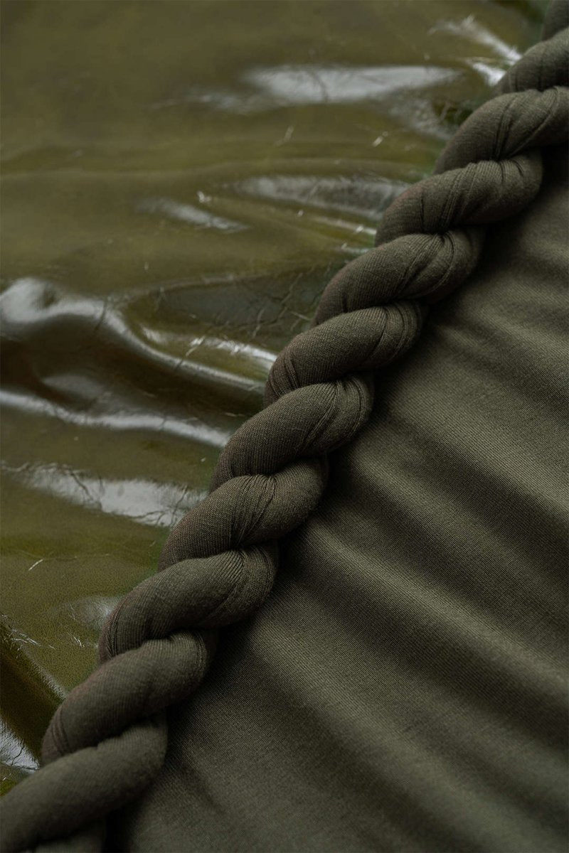 Faux Leather Patchwork Zipper Twist Knot Skirt - MISMIMCWBK2507020062-OLIVE-XS