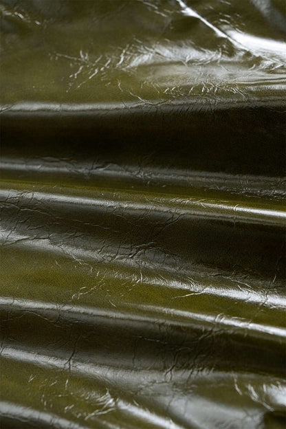 Faux Leather Patchwork Zipper Twist Knot Skirt - MISMIMCWBK2507020062-OLIVE-XS