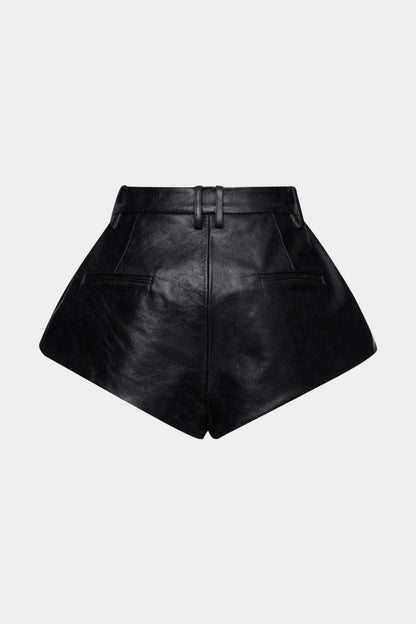 Faux Leather Pleated Shorts - MISMIMCWBS2509010123-BLACK-XS