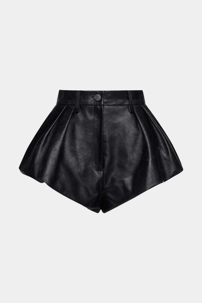 Faux Leather Pleated Shorts - MISMIMCWBS2509010123-BLACK-XS