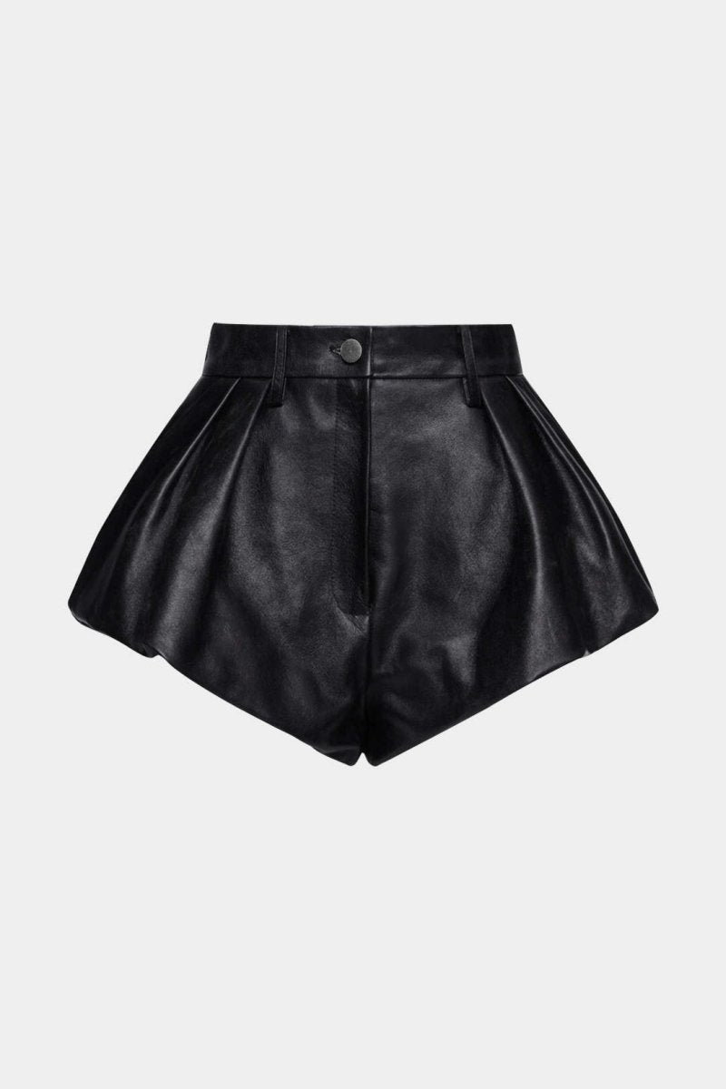 Faux Leather Pleated Shorts - MISMIMCWBS2509010123-BLACK-XS
