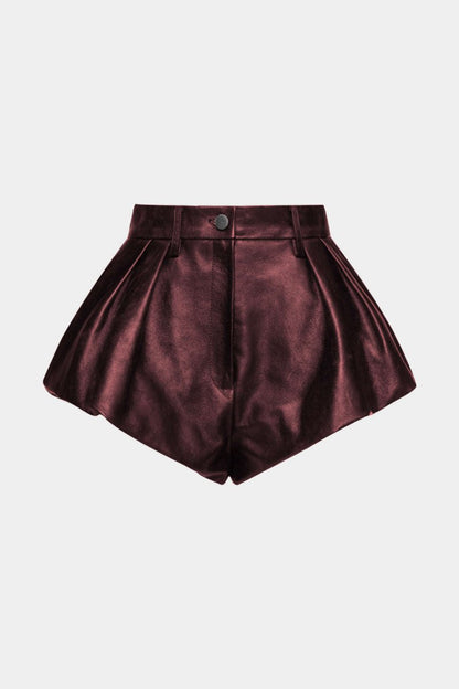 Faux Leather Pleated Shorts - MISMIMCWBS2509010123-BURGUNDY-XS