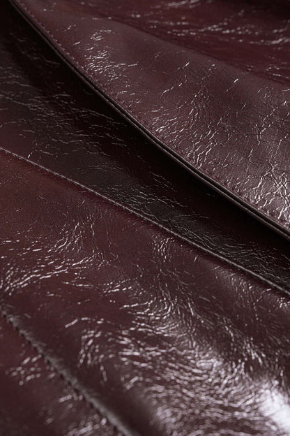 Faux Leather Pleated Stitching Detail Skirt - MISMIMCWBK2506190026-COFFEE-XS