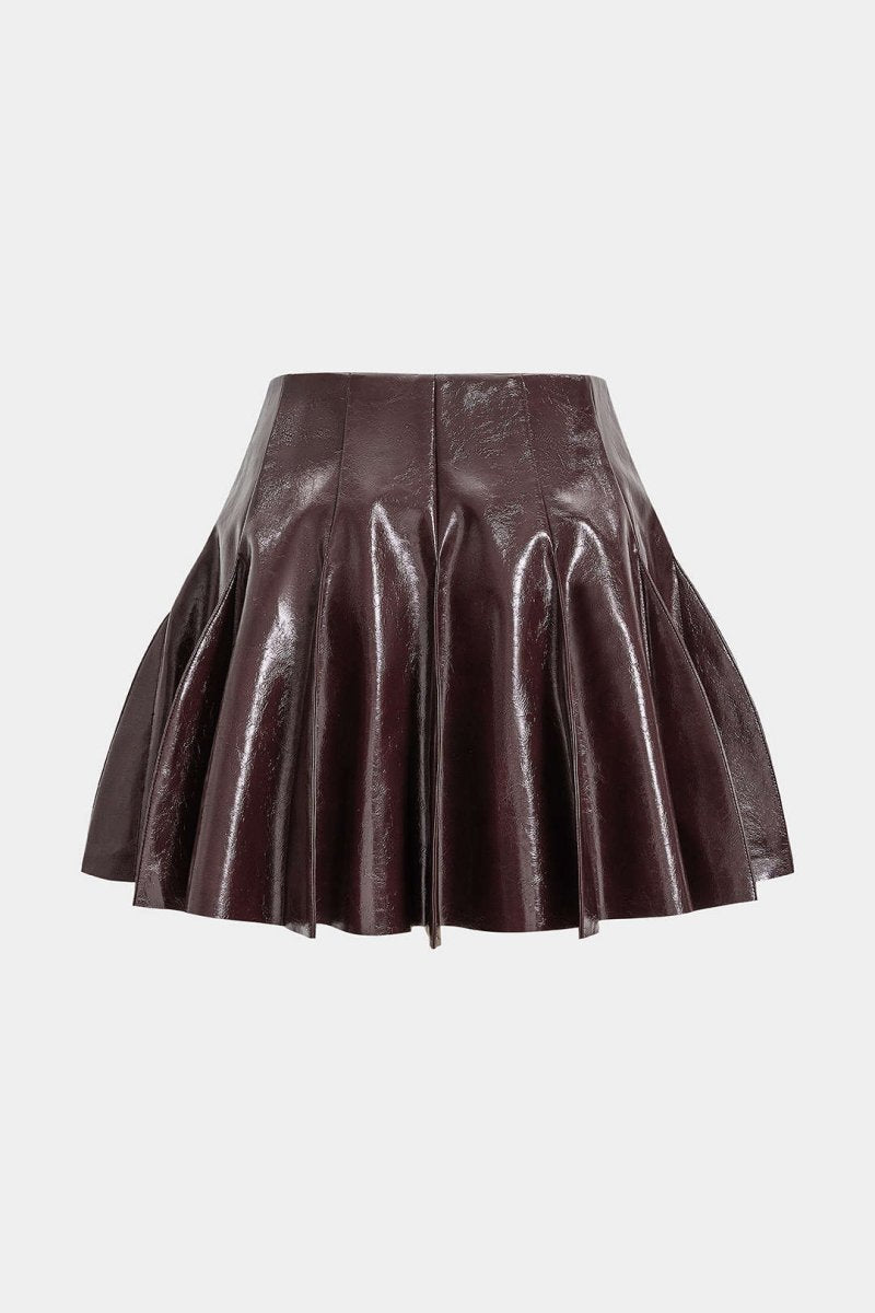 Faux Leather Pleated Stitching Detail Skirt - MISMIMCWBK2506190026-COFFEE-XS