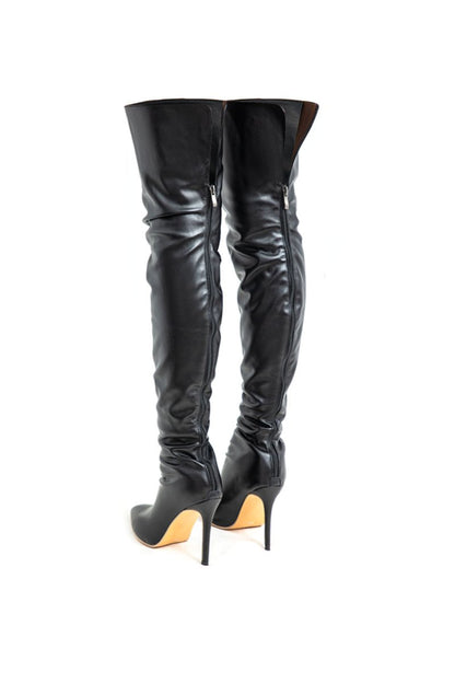 Faux Leather Pointed Toe Over The Knee Boots - MISMIMCSBO2403060010-BLACK-37