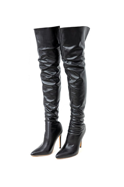 Faux Leather Pointed Toe Over The Knee Boots - MISMIMCSBO2403060010-BLACK-37
