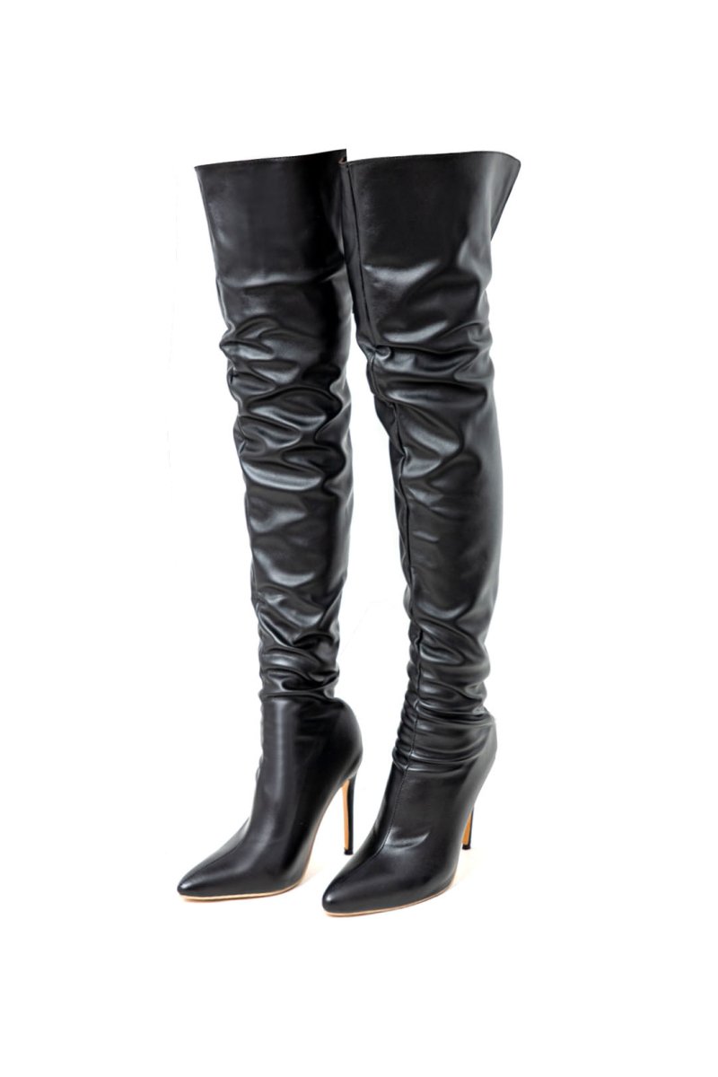Faux Leather Pointed Toe Over The Knee Boots - MISMIMCSBO2403060010-BLACK-37