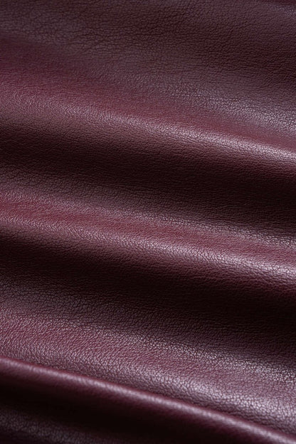 Faux Leather Puff Sleeve Zipper Jacket - MISMIMCWOJ2509160100-BURGUNDY-XS