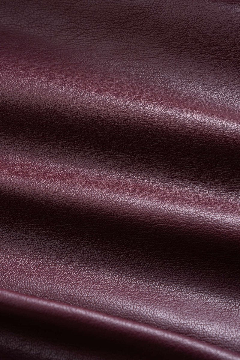 Faux Leather Puff Sleeve Zipper Jacket - MISMIMCWOJ2509160100-BURGUNDY-XS