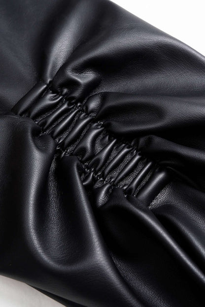 Faux Leather Ruched Button Asymmetrical Shirt - MISMIMCWTV2509260031-BLACK-XS