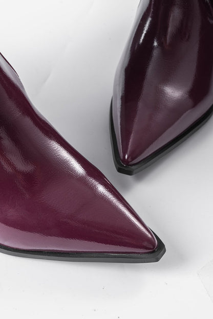 Faux Leather Ruched Pointed Toe Knee High Boots - MISMIMCSBK2409100005-BURGUNDY-37