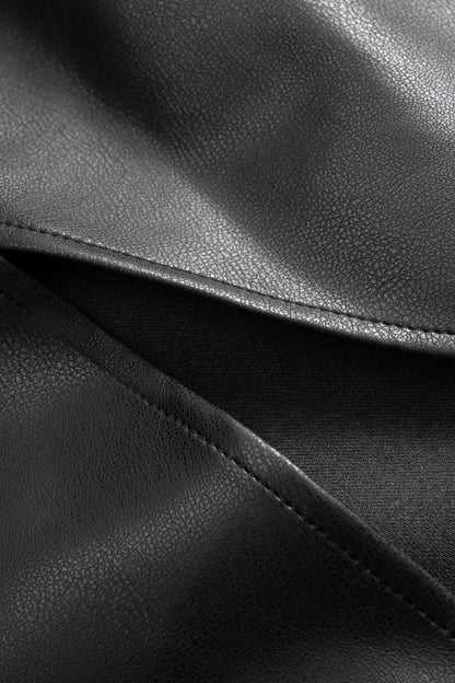 Faux Leather Ruched Skirt - MISMIMCWBK2509240047-BLACK-XS