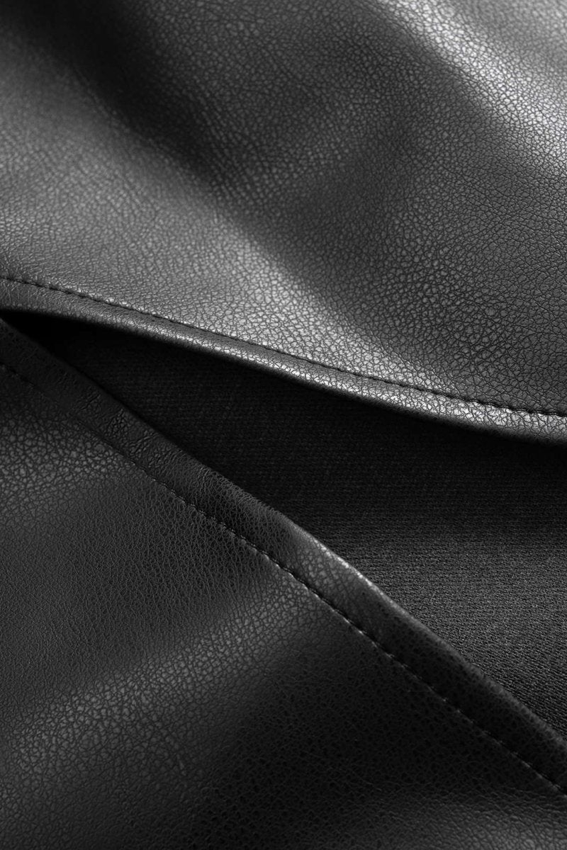 Faux Leather Ruched Skirt - MISMIMCWBK2509240047-BLACK-XS