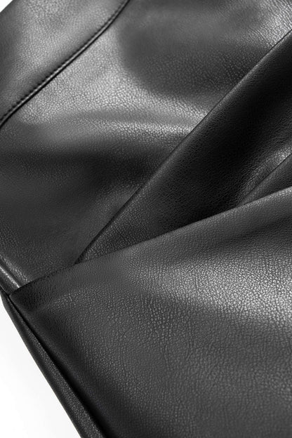 Faux Leather Ruched Skirt - MISMIMCWBK2509240047-BLACK-XS