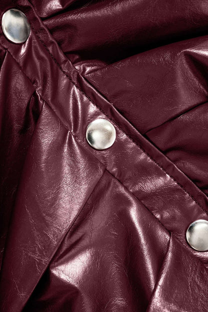 Faux Leather Ruched Skirt - MISMIMCWBK2411150012-BURGUNDY-XS
