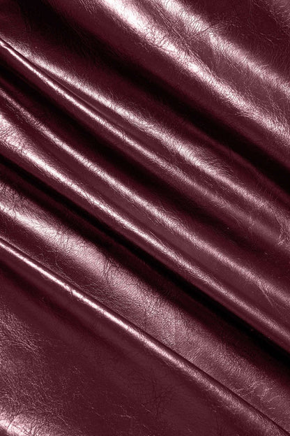 Faux Leather Ruched Skirt - MISMIMCWBK2411150012-BURGUNDY-XS