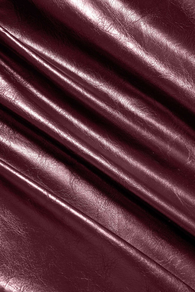 Faux Leather Ruched Skirt - MISMIMCWBK2411150012-BURGUNDY-XS