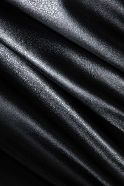 Faux Leather Ruched V - Neck Asymmetrical Mini Dress - MISMIMCWDC2410240037-BLACK-XS