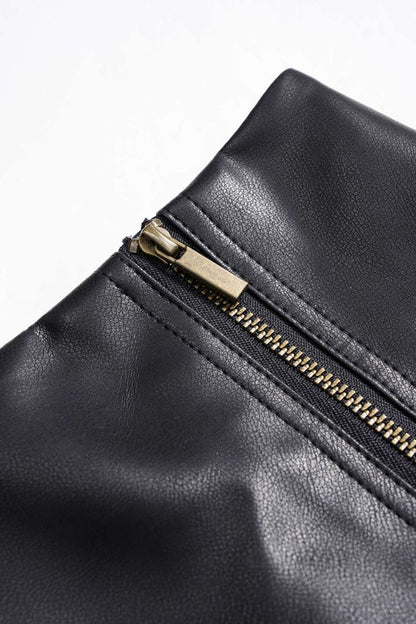 Faux Leather Ruched Zipper Shorts - MISMIMCWBS2508010099-BLACK-XS