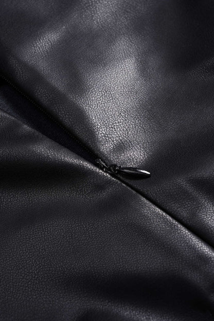 Faux Leather Ruched Zipper Shorts - MISMIMCWBS2508010099-BLACK-XS