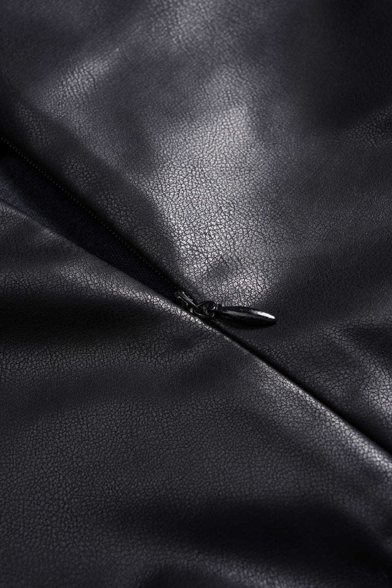 Faux Leather Ruched Zipper Shorts - MISMIMCWBS2508010099-BLACK-XS