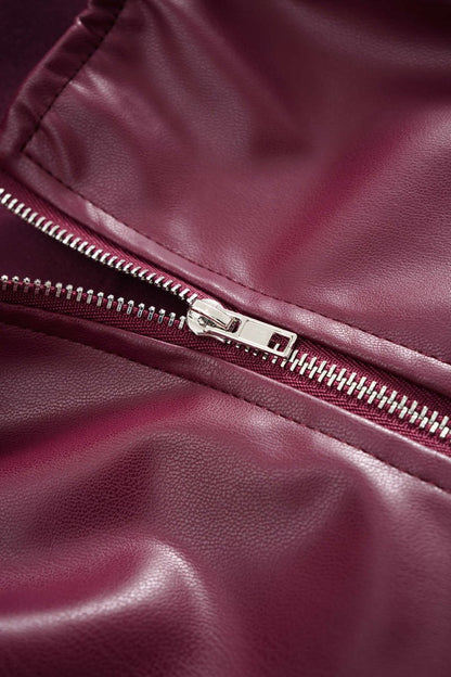 Faux Leather Ruched Zipper Tube Top - MISMIMCWTU2507100095-BURGUNDY-S