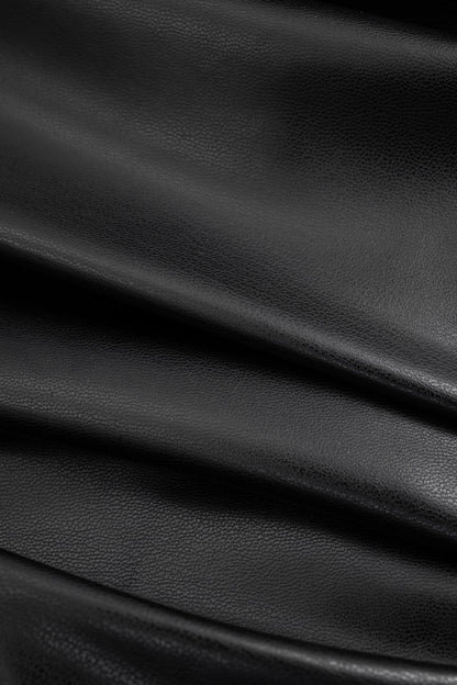 Faux Leather Ruffle Ruched Crossed Skirt - MISMIMCWBK2508010039-BLACK-XS