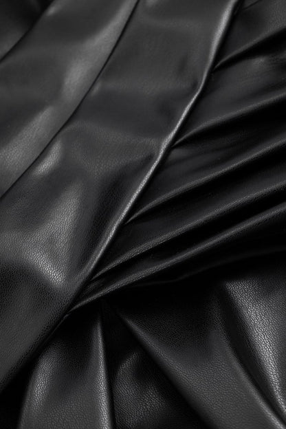 Faux Leather Ruffle Ruched Crossed Skirt - MISMIMCWBK2508010039-BLACK-XS