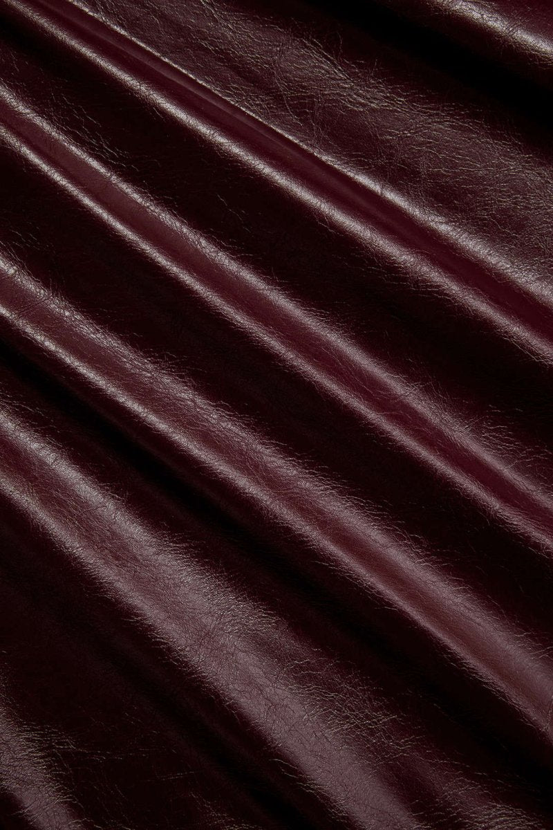 Faux Leather Side Slit Skirt - MISMIMCWBK2410110026-BURGUNDY-XS