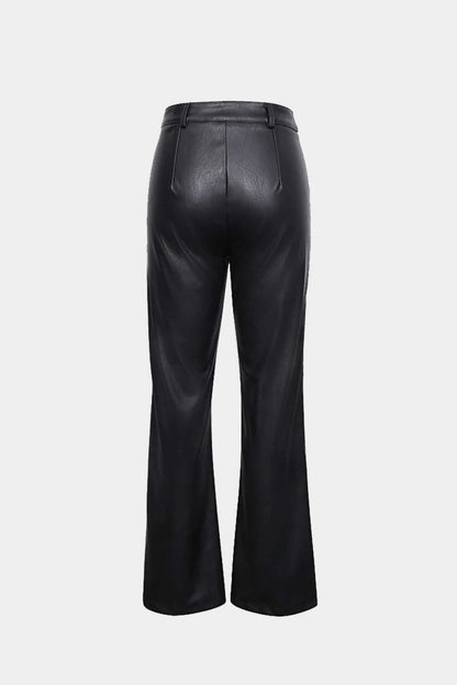 Faux Leather Straight Leg Pants - MISMIMCWBP2111120044-BLACK-XS