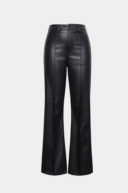 Faux Leather Straight Leg Pants - MISMIMCWBP2111120044-BLACK-XS