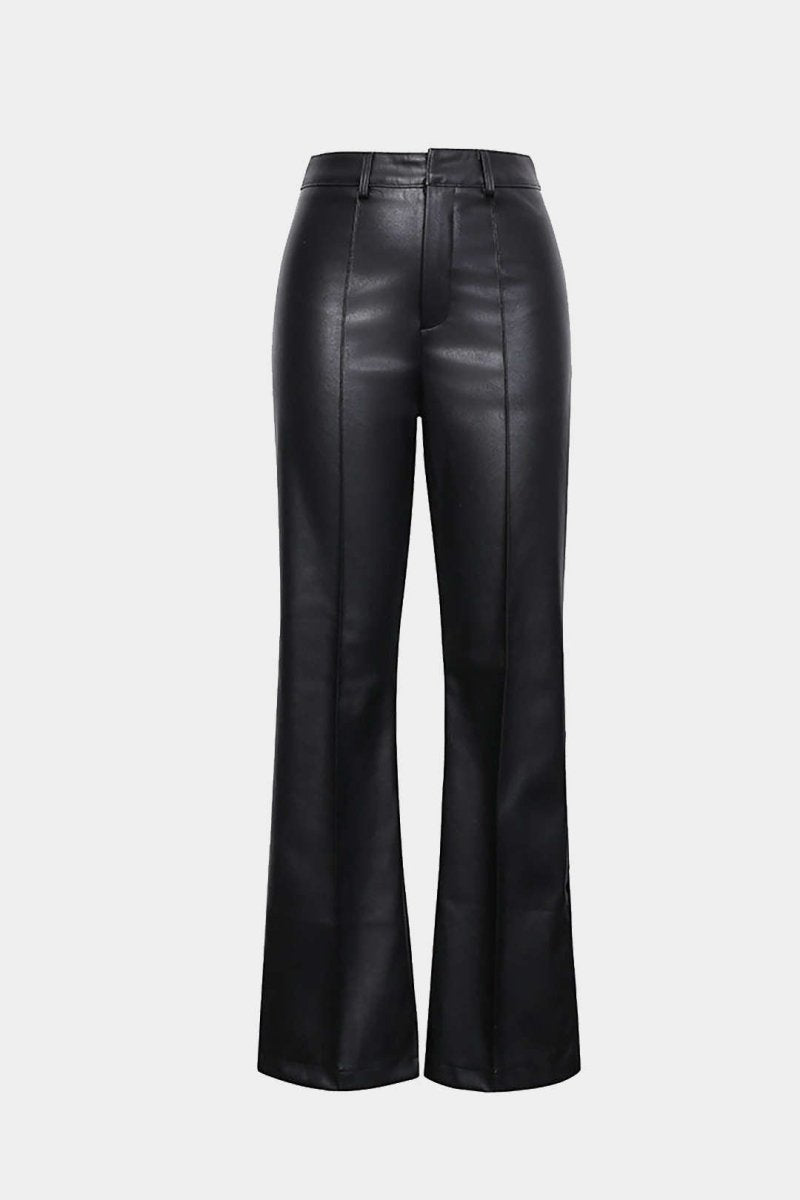 Faux Leather Straight Leg Pants - MISMIMCWBP2111120044-BLACK-XS