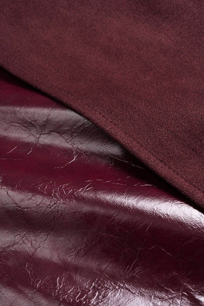 Faux Leather Suede Patchwork High Waist Asymmetrical Pants - MISMIMCWNJ2509200100-BURGUNDY-XS