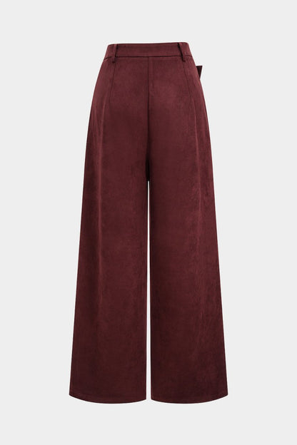 Faux Leather Suede Patchwork High Waist Asymmetrical Pants - MISMIMCWNJ2509200100-BURGUNDY-XS