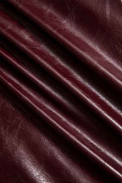 Faux Leather Twist Slit Skirt - MISMIMCWBK2410150057-BURGUNDY-XS