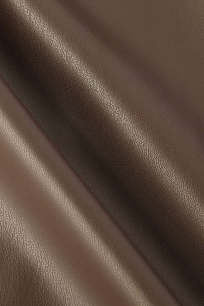 Faux Leather Wrap Ruched Midi Skirt - MISMIMCWBK2209180024-COFFEE-XS