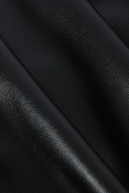 Faux Leather Wrap Ruched Midi Skirt - MISMIMCWBK2209180024-COFFEE-XS