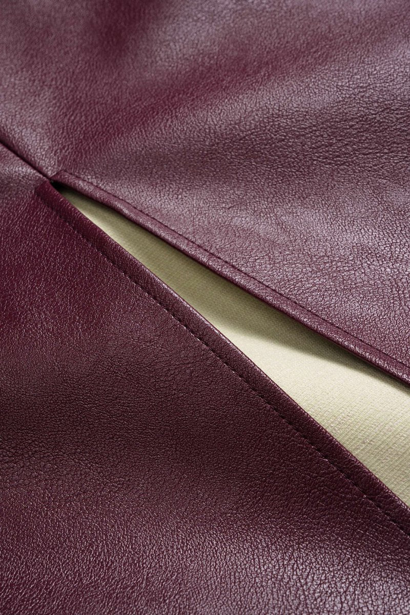 Faux Leather Zipper High Waist Skirt - MISMIMCWBK2509160156-BURGUNDY-XS