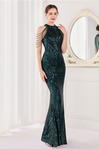 Sequin Halter Mermaid Maxi Party Dress