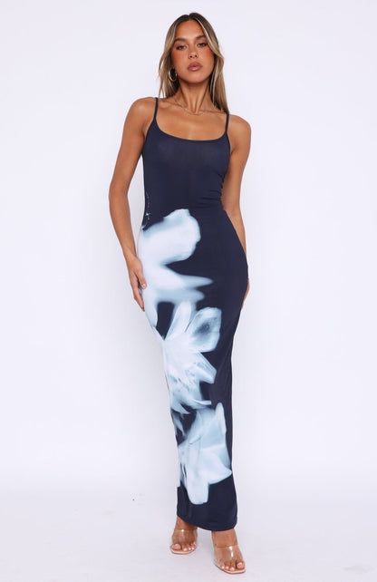 Feeling The Heat Maxi Dress Greyscale Floral - MISMIWFLOD59-6-XXS
