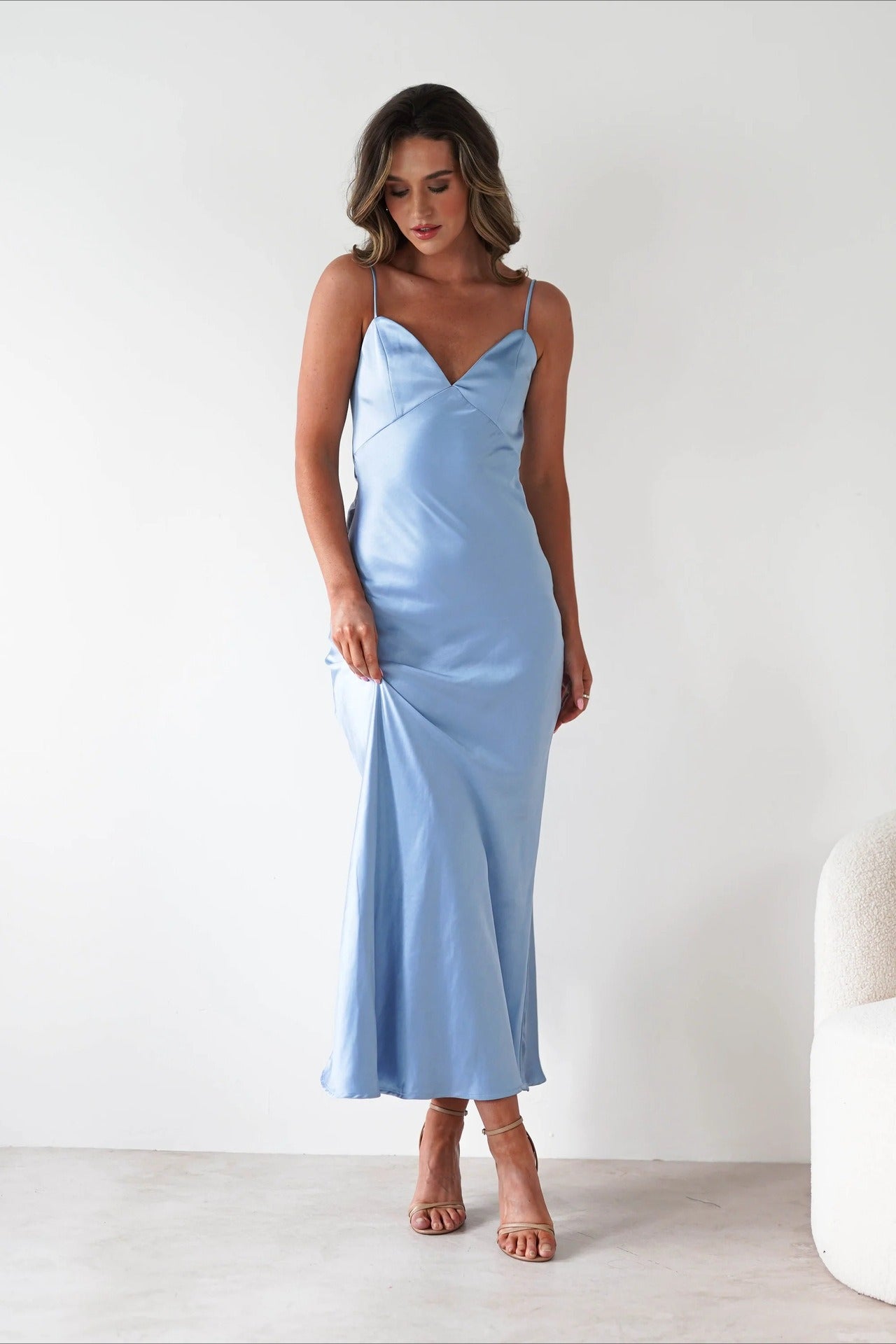 Satin Backless Tie Party Dress