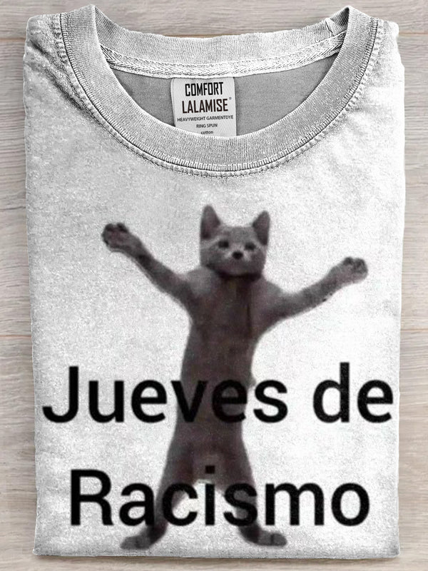 Jueves de Racismo Funny Cat Art Print Casual Short Sleeve T-shirt